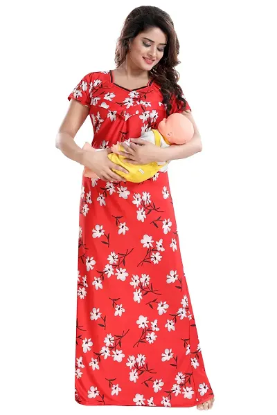 Be You Women's Satin Floral Maxi Maternity Nighty