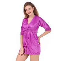 Peignoir Solid Satin Nightwear Set (1 Robe, 1 Bra, 1 Panty) for Women-thumb3