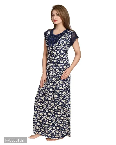 Lovira Women's Satin Printed Maxi Night Gown(BU-GOWN-194_Dark Blue_Free Size)-thumb3