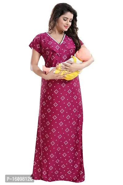 Be You Women's Satin Floral Maxi Maternity Nighty (BUF-GOWN-1776_Magenta)
