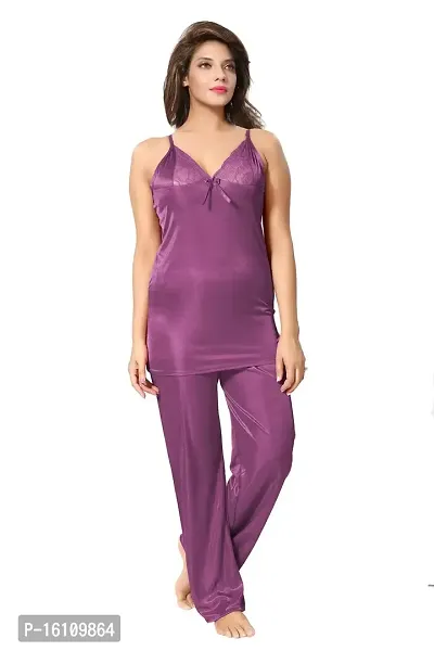 Be You Satin Night Suits for Women/Top  Pyjama Set/Free Size Purple