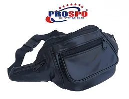 Prospo Waist Pack, Travel Handy Hiking Zip Pouch, Passport Holder, Document Money Phone Belt, Sports Bag, Bum Bag (Unisex) Synthetic Leather (Black)-thumb1