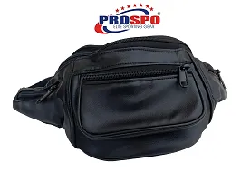 Prospo Waist Pack, Travel Handy Hiking Zip Pouch, Passport Holder, Document Money Phone Belt, Sports Bag, Bum Bag (Unisex) Synthetic Leather (Black)-thumb3