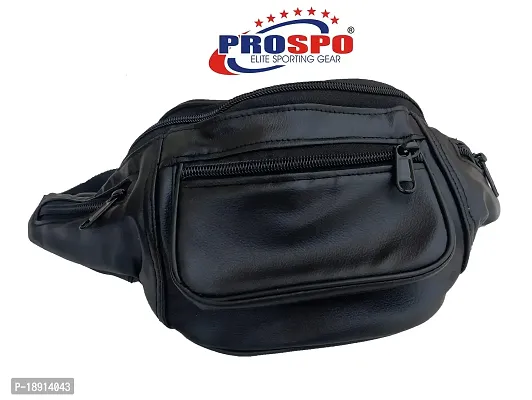 Prospo Waist Pack, Travel Handy Hiking Zip Pouch, Passport Holder, Document Money Phone Belt, Sports Bag, Bum Bag (Unisex) Synthetic Leather (Black)-thumb4