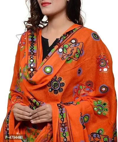 Attractive Cotton Embroidery & Mirror Work Stylish Ethnic Dupatta-thumb0