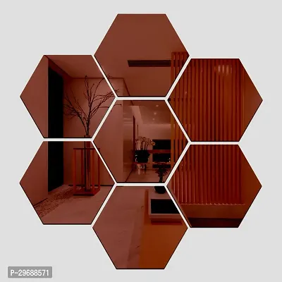 Designer 7 Hexagon Brown (Each Piece Size 12 X 10 Cm) Acrylic Mirror Wall Decor Sticker-thumb0