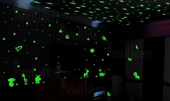 Designer Green  Fluorescent Night Glow In The Dark Star Wall Sticker - Pack Of 134 Stars Big And Small, Radium Sticker. - Jungle Glow-thumb1