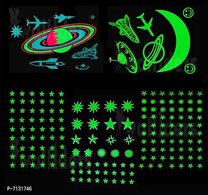 Designer Green  Fluorescent Night Glow In The Dark Star Vinyl Wall Sticker, Stars For Ceiling, Radium Stickers For Bedroom - Pack Of 165 Stars Big And Small