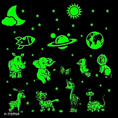 Designer Green  Fluorescent Night Glow In The Dark Star Wall Sticker - Pack Of 134 Stars Big And Small, Radium Sticker. - Jungle Glow