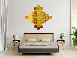 Designer 31 Hexagon And 10 Butterflies Golden Acrylic Hexagon Mirror Wall Stickers - 10.5 cm X 12.1 cm each Hexagon-thumb3