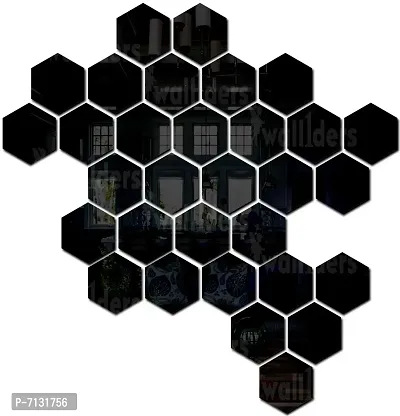 Designer 31 Hexagon And 10 Butterflies Black - Each Hexagon Size 10.5 cm X 12.1 cm For Home.