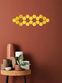 Designer 20 Hexagon With 10 Butterfly Golden - Each Hexagon Size 12.1 cm X 10.5 cm Mirror Stickers For Wall, Hexagon Mirror Wall Stickers, Acrylic Mirror Wall Sticker-thumb3