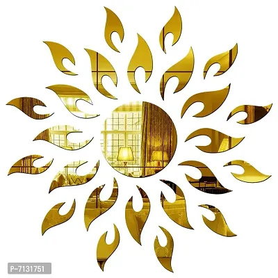 Designer 1.5 Feet Sun Golden, Acrylic Mirror Wall Decor Sticker For Wall - Gold, Large Size