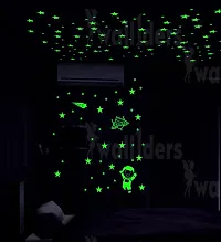 Designer Green  Fluorescent Night Glow In The Dark Star Wall Sticker - Pack Of 134 Stars Big And Small, Radium Sticker - Galaxy Stars-thumb2