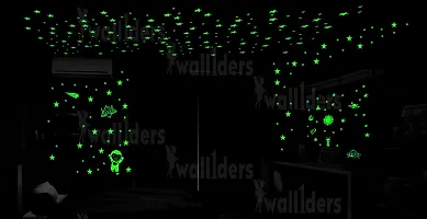 Designer Green  Fluorescent Night Glow In The Dark Star Wall Sticker - Pack Of 134 Stars Big And Small, Radium Sticker - Galaxy Stars-thumb1