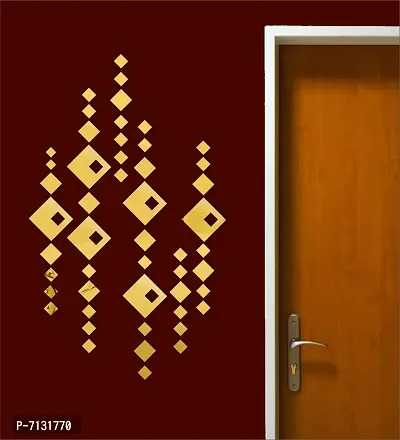 Designer Diamond Golden Acrylic Mirror Wall Decor Sticker For Wall- Pack Of 50