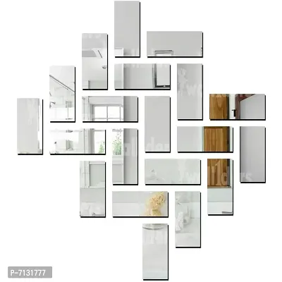 Designer 20 Rectangle Mirror Stickers For Wall, Kitchen- Silver-thumb0