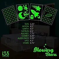 Designer Green  Fluorescent Night Glow In The Dark Star Wall Sticker - Pack Of 134 Stars Big And Small, Radium Sticker Glowing Stars-thumb2