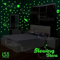 Designer Green  Fluorescent Night Glow In The Dark Star Wall Sticker - Pack Of 134 Stars Big And Small, Radium Sticker Glowing Stars-thumb1