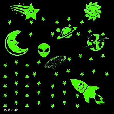 Designer Green  Fluorescent Night Glow In The Dark Star Wall Sticker - Pack Of 134 Stars Big And Small, Radium Sticker Glowing Stars