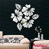 Designer Flower And Leaf - Pack Of 6, Acrylic Mirror Wall Decor Sticker For Wall-thumb3