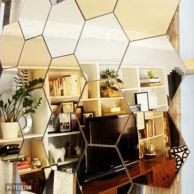 Designer Hexagon 3D Acrylic Mirror Wall Stickers For Home And Office - 10 Silver 10 Golden - Pack Of 20