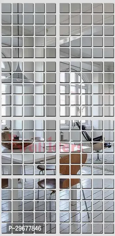 Designer 200 Square Silver (Each Piece Size 3 Cm) Acrylic Mirror Wall Decor Sticker-thumb0