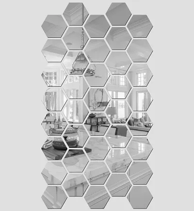 HAPPINY Acrylic Mirror Wall Stickers 40 Hexagon (10.5 x 12.1 cm)