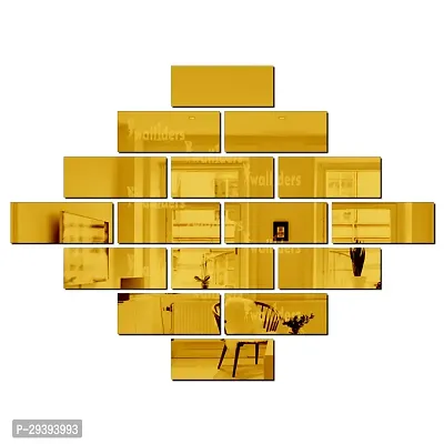 Designer Rectangle 16 Golden Acrylic Mirror Wall Stickers