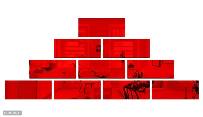 Designer Rectangle 10 Red Acrylic Mirror Wall Stickers-thumb0