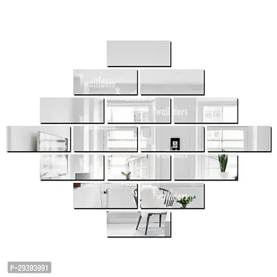 Designer Rectangle 16 Silver Acrylic Mirror Wall Stickers