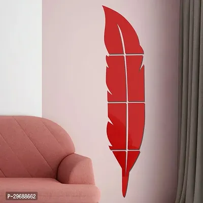 Designer Plume Feather Red (Size 76 Cm X 20 Cm) Acrylic Mirror Wall Decor Sticker-thumb0