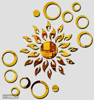 Designer Sun 12 Rings Goldden (Sun Size 45 Cm X 45 Cm) Acrylic Mirror Wall Decor Sticker