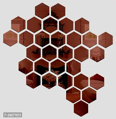 Designer 31 Hexagon Brown (Each Piece Size 12 X 10 Cm) Acrylic Mirror Wall Decor Sticker