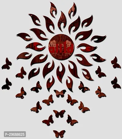 Designer Sun With 20 Butterfly Brown (Sun Size 45 Cm X 45 Cm) Acrylic Mirror Wall Decor Sticker