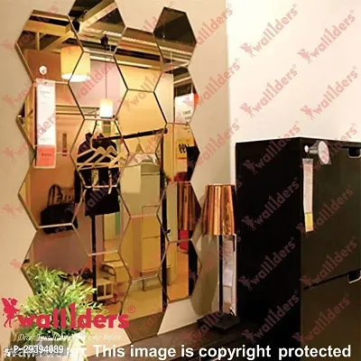 Designer Hexagon 20 Golden Acrylic Mirror Wall Stickers-thumb0