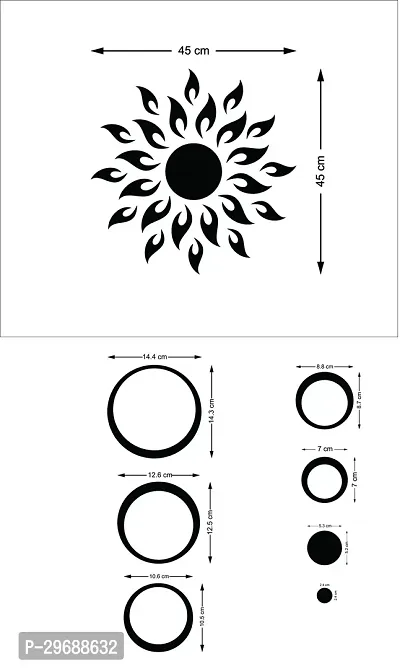 Designer Sun 12 Rings Goldden (Sun Size 45 Cm X 45 Cm) Acrylic Mirror Wall Decor Sticker-thumb2