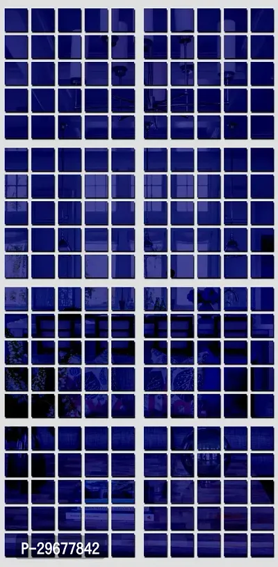 Designer 200 Square Blue (Each Piece Size 3 Cm) Acrylic Mirror Wall Decor Sticker