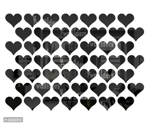 Designer 50 Heart Black Acrylic Mirror Wall Stickers