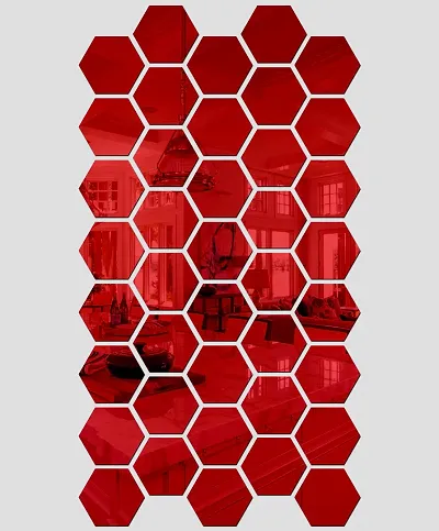 HAPPINY Acrylic Mirror Wall Stickers 40 Hexagon (10.5 x 12.1 cm)