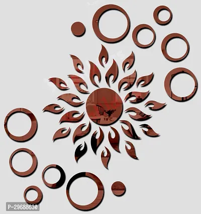 Designer Sun With 12 Rings Brown (Sun Size 45 Cm X 45 Cm) Acrylic Mirror Wall Decor Sticker