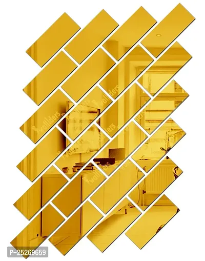 Designer 25 Rectangle Golden Acrylic Mirror Wall Stickers