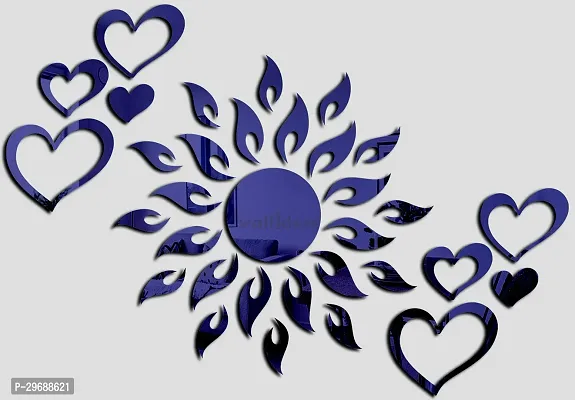 Designer Sun With 12 Love Heart Blue (Sun Size 45 Cm X 45 Cm) Acrylic Mirror Wall Decor Sticker-thumb0