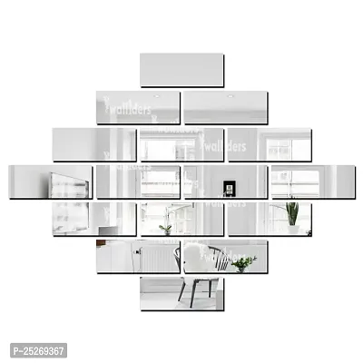 Designer Rectangle 16 Silver Acrylic Mirror Wall Stickers-thumb0
