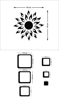 Designer Sun With 12 Square Black (Sun Size 45 Cm X 45 Cm) Acrylic Mirror Wall Decor Sticker-thumb1