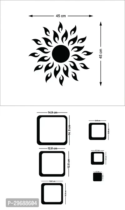 Designer Sun With 12 Square Black (Sun Size 45 Cm X 45 Cm) Acrylic Mirror Wall Decor Sticker-thumb2