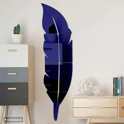 Designer Plume Feather Blue (Size 76 Cm X 20 Cm) Acrylic Mirror Wall Decor Sticker