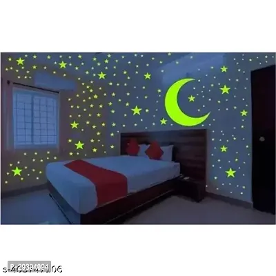 Glow In The Dark Stars Moon For Ceiling Glowing Stars Medium Stars Wall Sticker Solar Designer System Galaxys Nursery Wall Stickers (Pack Of 1)