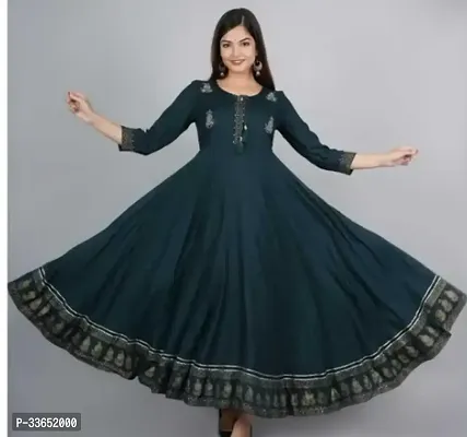 Fabulous Olive Rayon Embroidered Anarkali Kurta For Women-thumb0