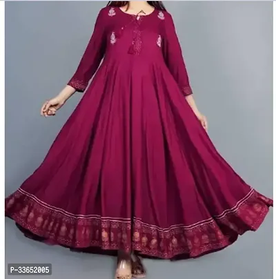 Fabulous Maroon Rayon Embroidered Anarkali Kurta For Women-thumb0